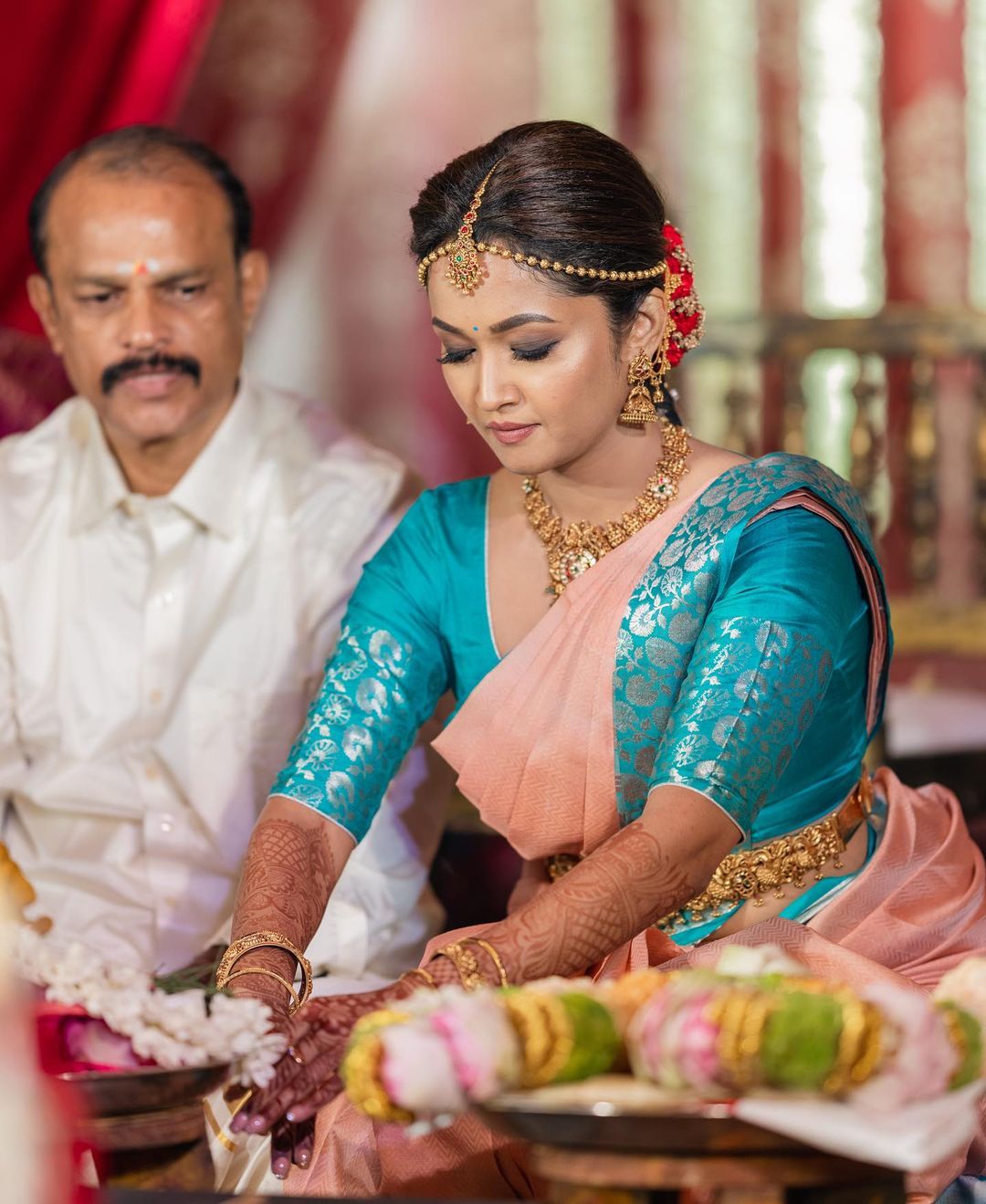 Wedding Wear Peach Soft Banarasi Silk Jacquard Saree – Rajyogam